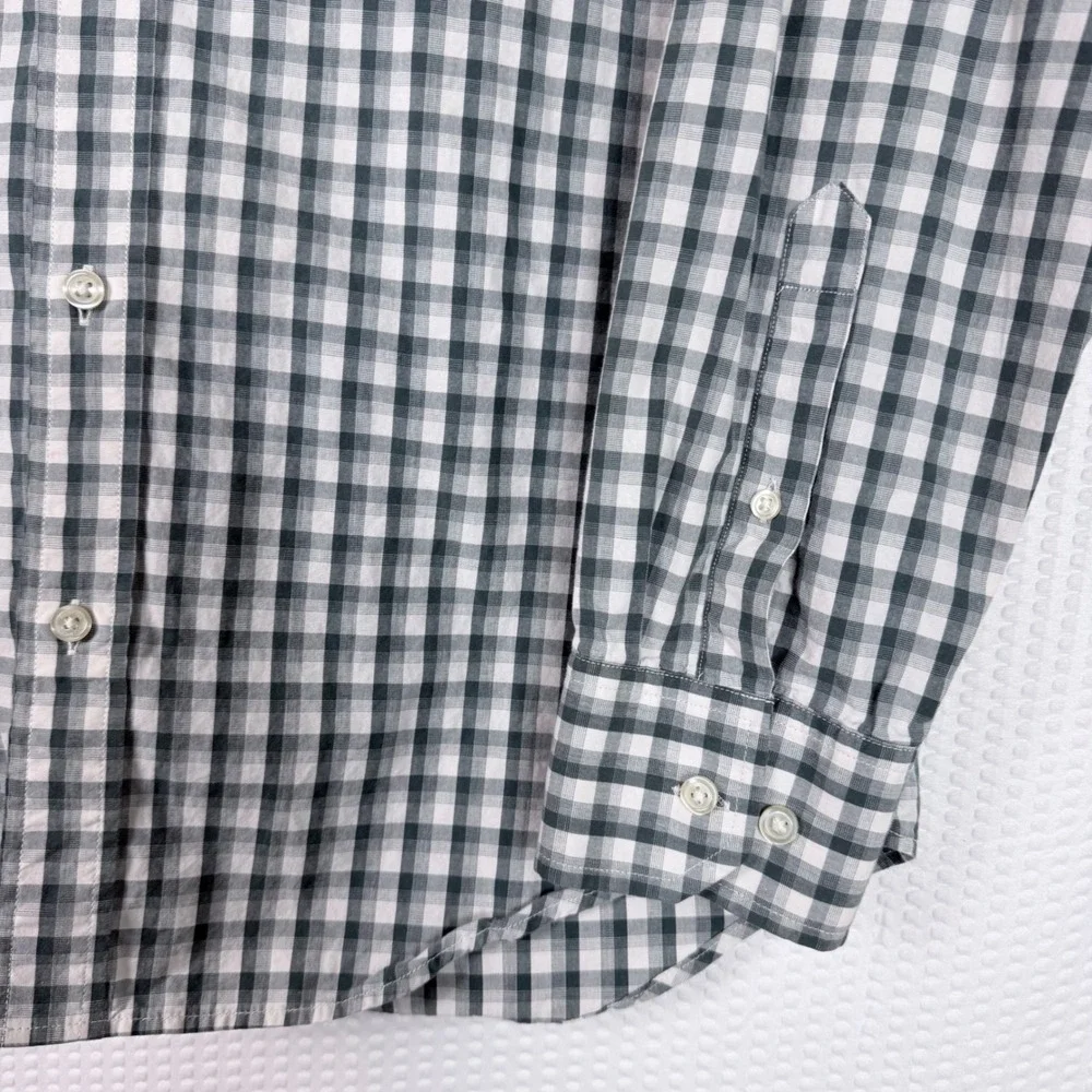 Banana Republic Mens Large Gingham‎ Check Button Down Shirt Green White Cotton